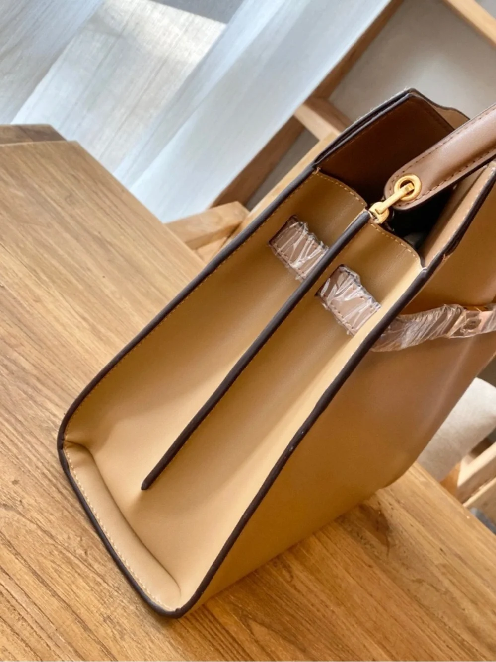 Tory Burch Tan and Brown Leather Top-Handle Satchel with Gold Hardware